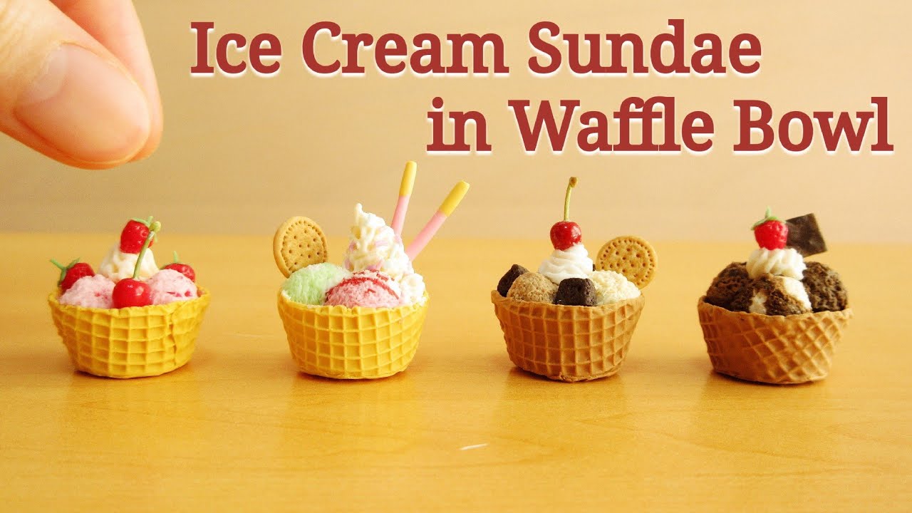 【Clay】Miniature Ice Cream Sundae in Waffle Bowl🍨樹脂粘土でつくるかわいいミニチュアアイスクリーム