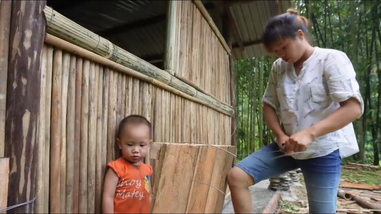 TIMELAPSE: START to FINISH Single Mom Building Wooden Wall Kitchen House - Farm Life