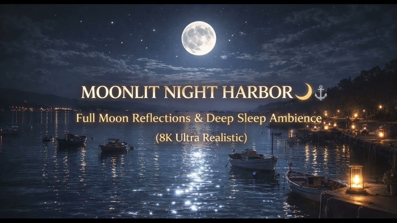 Moonlit Night Harbor 🌙⚓ Full Moon Reflections & Deep Sleep Ambience (8K Ultra Realistic)