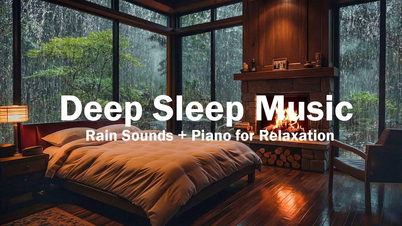 Goodbye Stress to Sleep Instantly with Relaxing Piano Music & Rain Falling Outside the Warm Bedroom