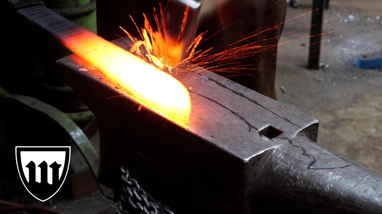 Forging a full tang teardrop Damascus Kukri knife, part 1, forging the blade.