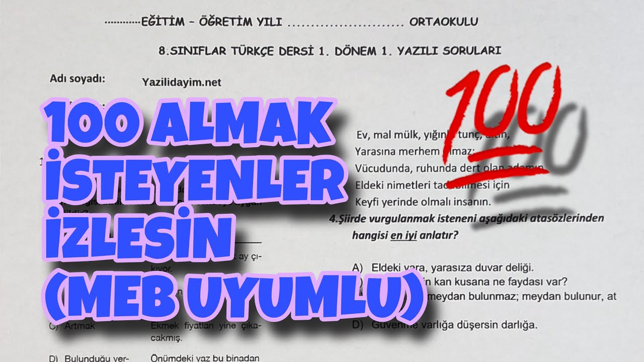 8.Sınıf Türkçe 1.Dönem 1.Yazılı