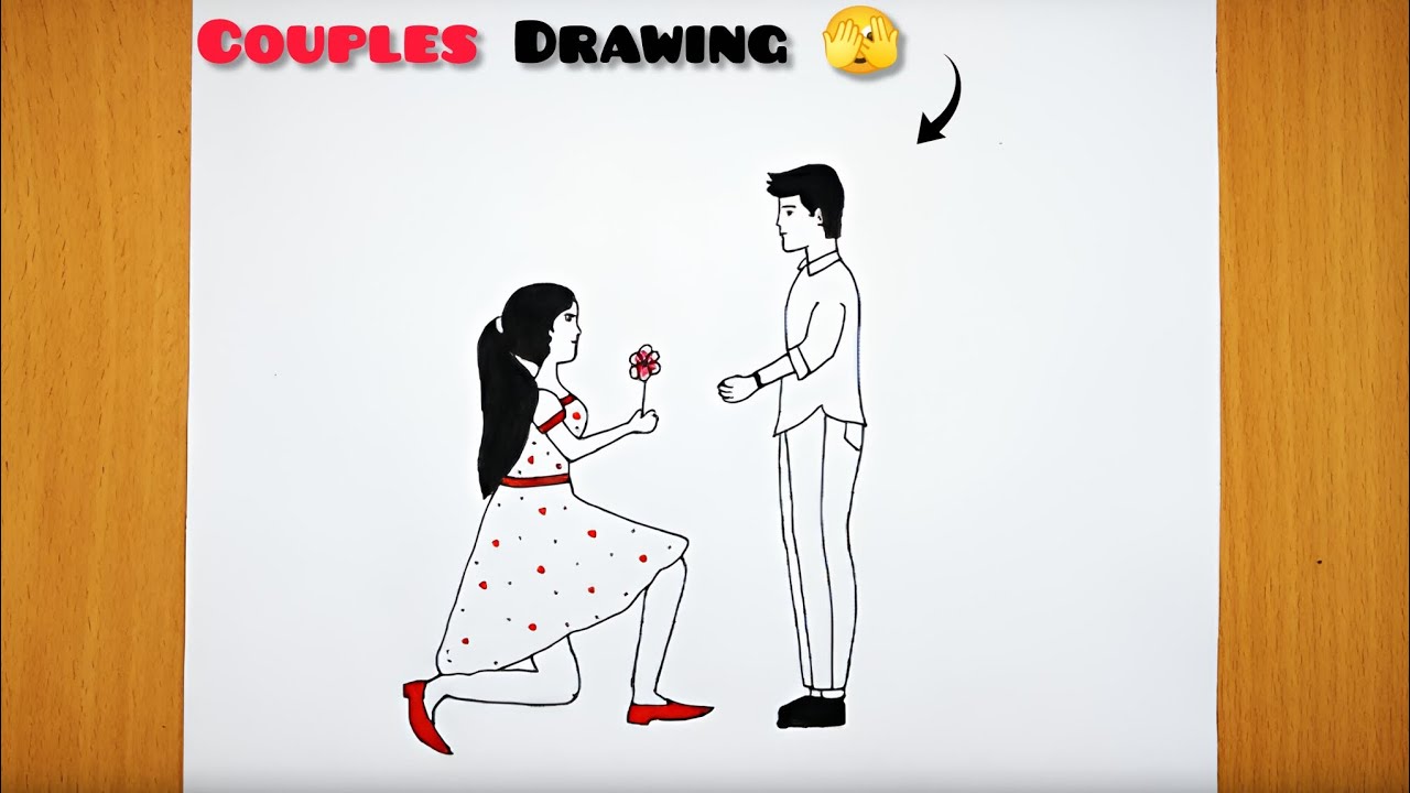Cute Couple Proposal Drawing ❤️🥰 | Easy Romantic Art Tutorial