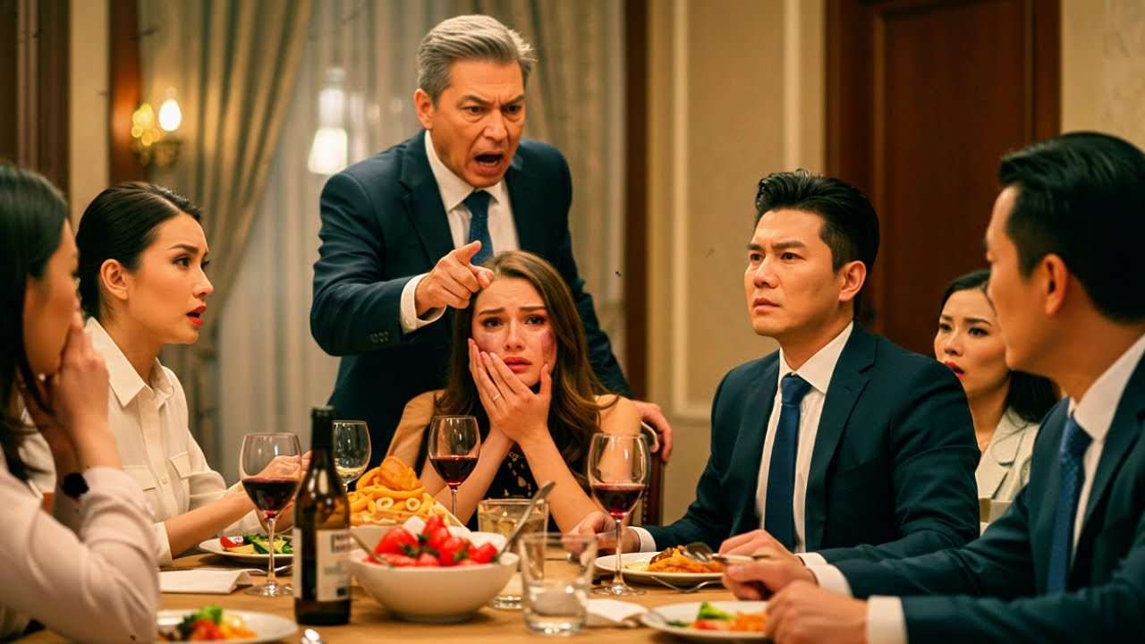 En el banquete familiar, mi esposo millonario me abofeteó frente a todos... y mi padre CEO lo des...