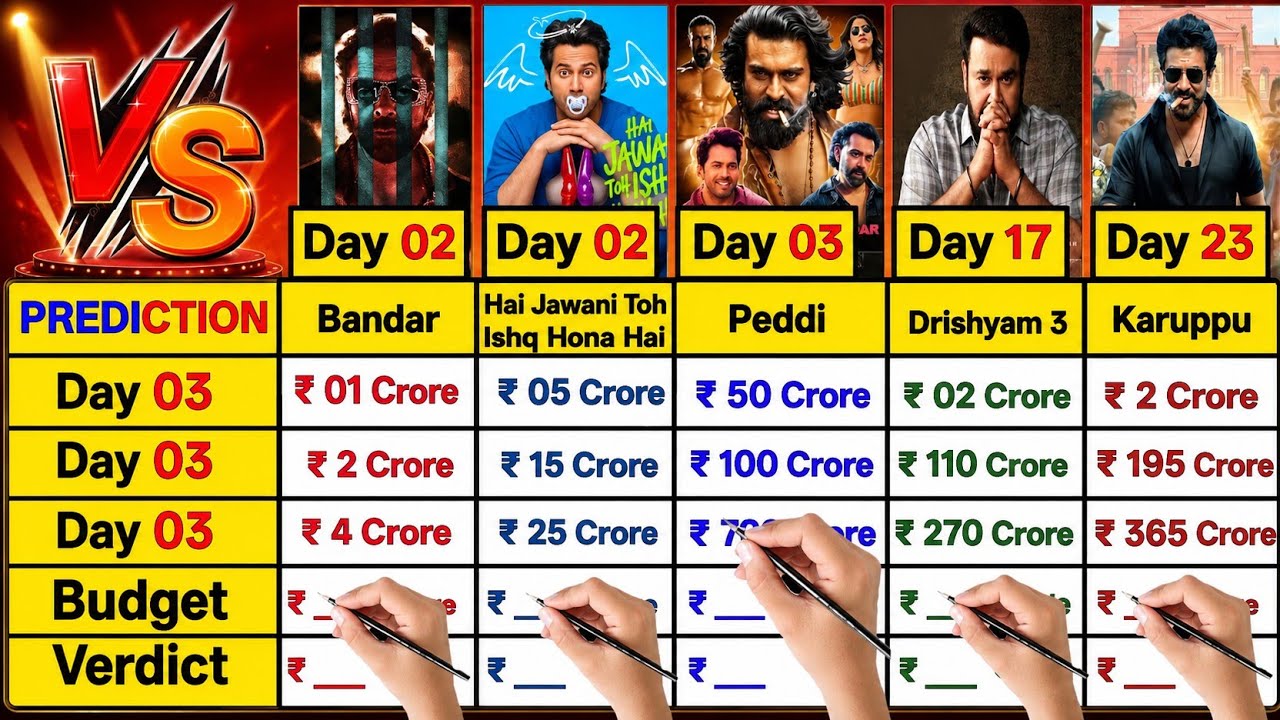 Peddi Day 3 Box Office Collection | Drishyam 3, Karuppu, Bandar, Hai Jawani Toh Ishq Hona Hai Col...