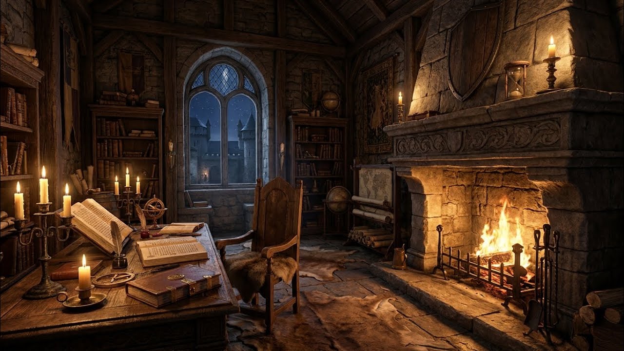 What Studying in a Medieval Library Felt Like🕯 Candlelight Medieval study | Dark Academia for Focus