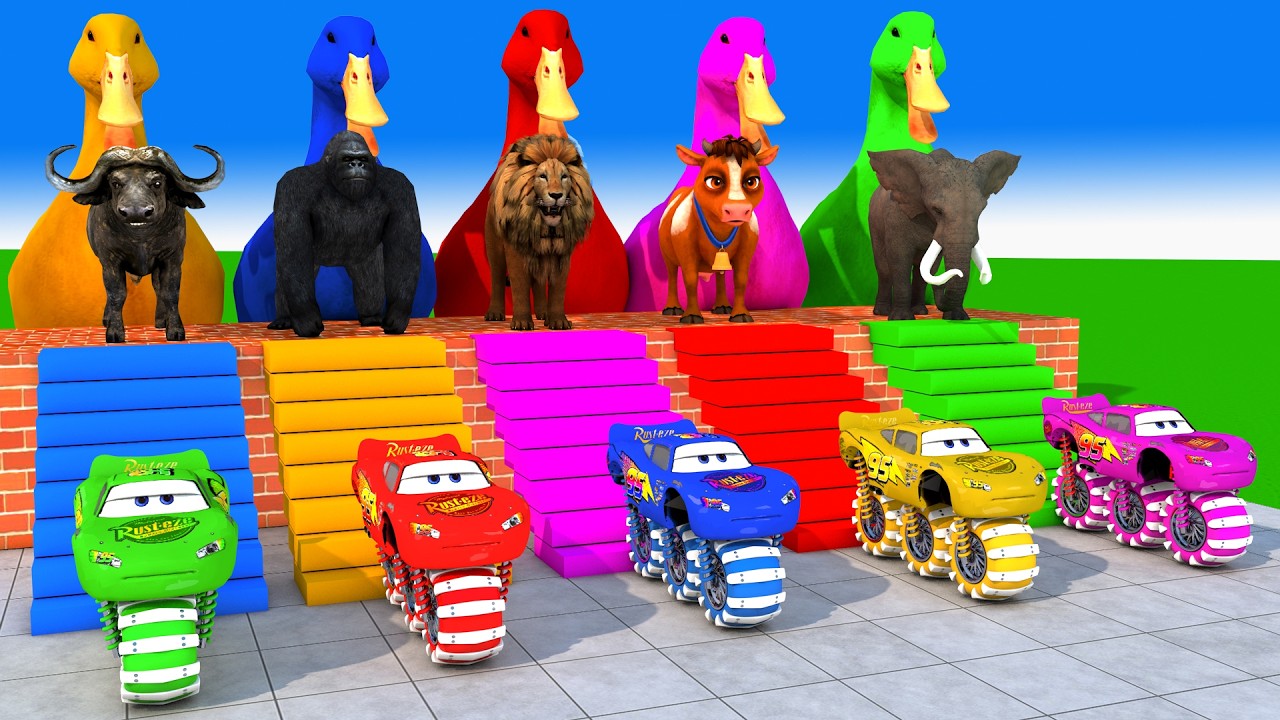 Long Slide Game With Cow Elephant Gorilla Hippopotamus Tiger 3d Animal Game Funny 3d Animals