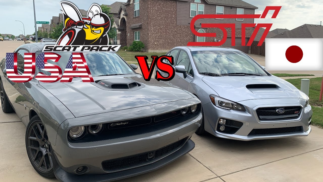 Challenger Scatpack (USA) VS WRX STI (Japan) - Epic roll races