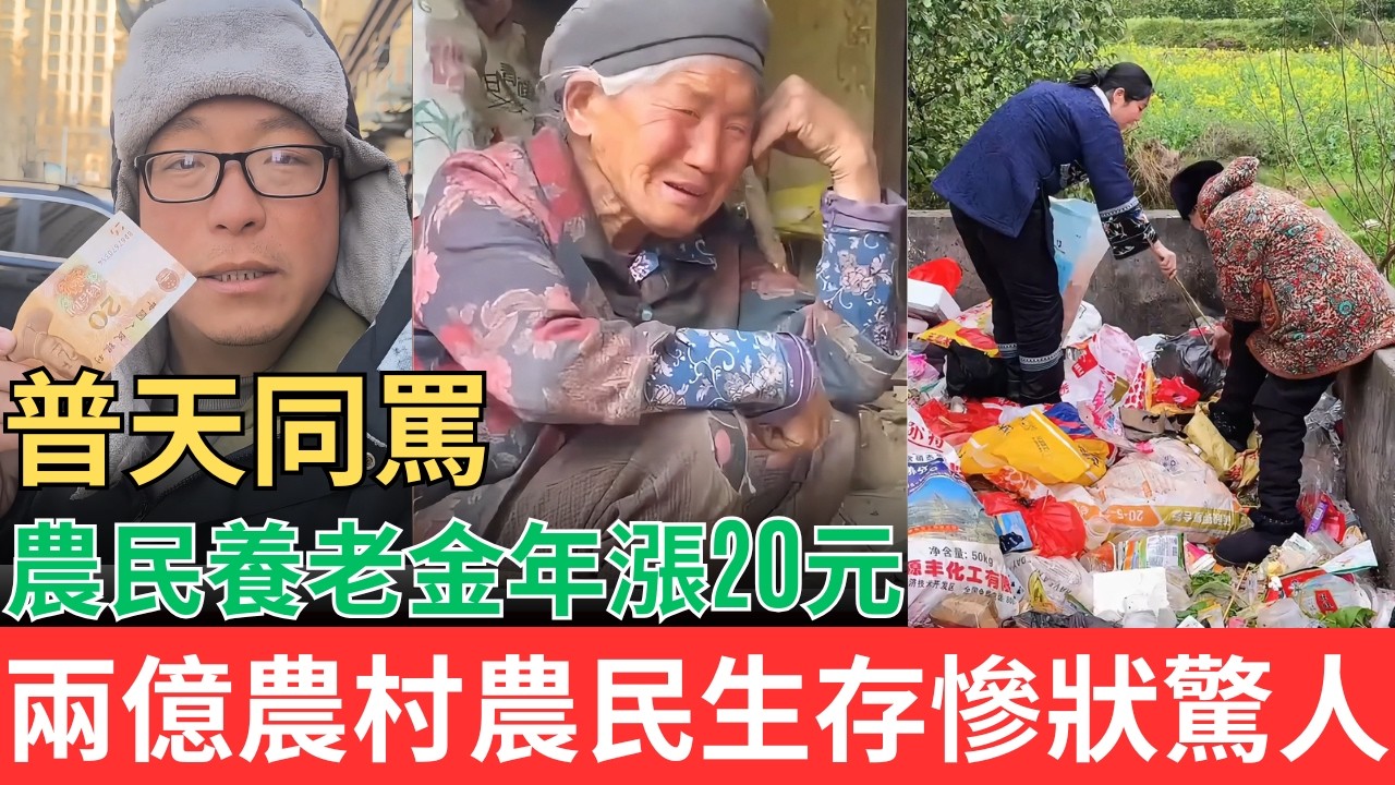 普天同罵！農民養老金年漲20元，兩億農村農民生存慘狀驚人！！#養老金