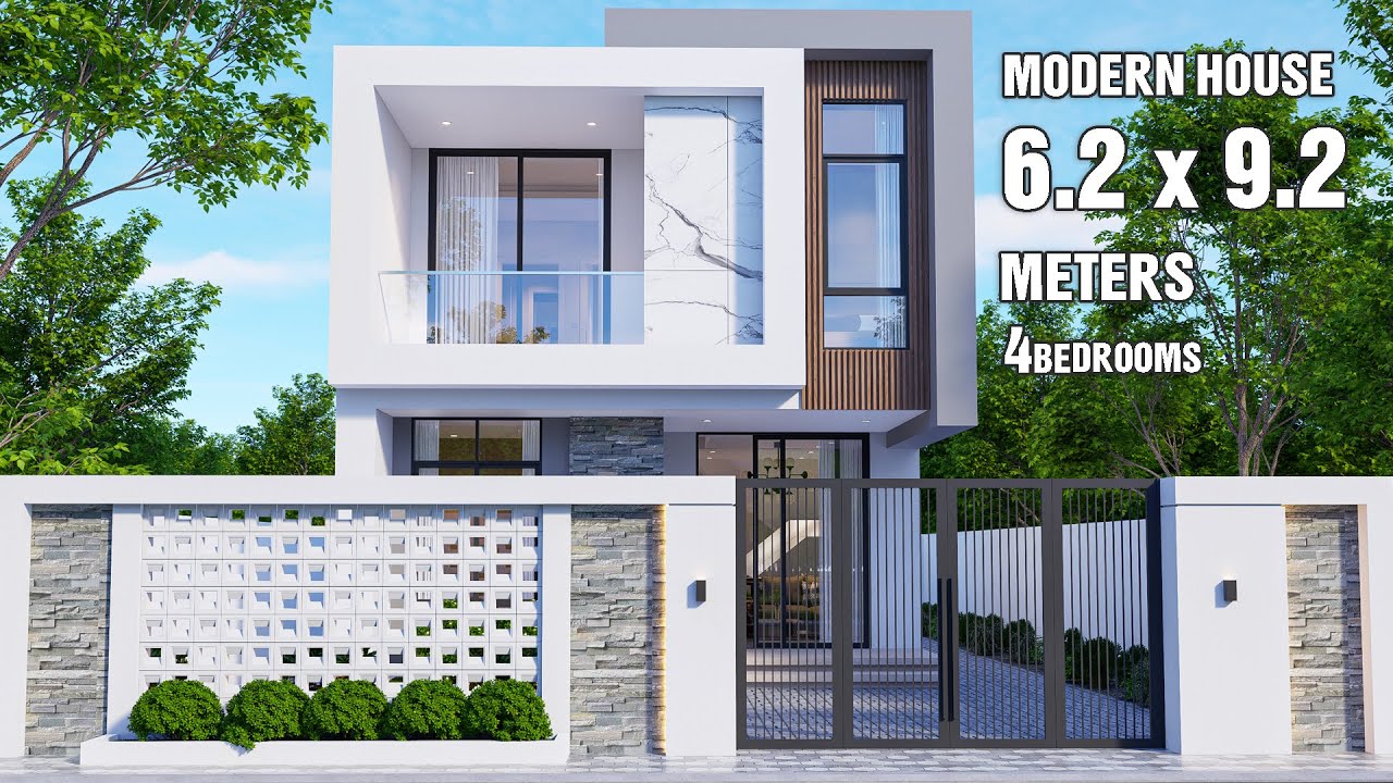 Modern Small House Design |  6.2 x 9.2 Meters (4Bedrooms)
