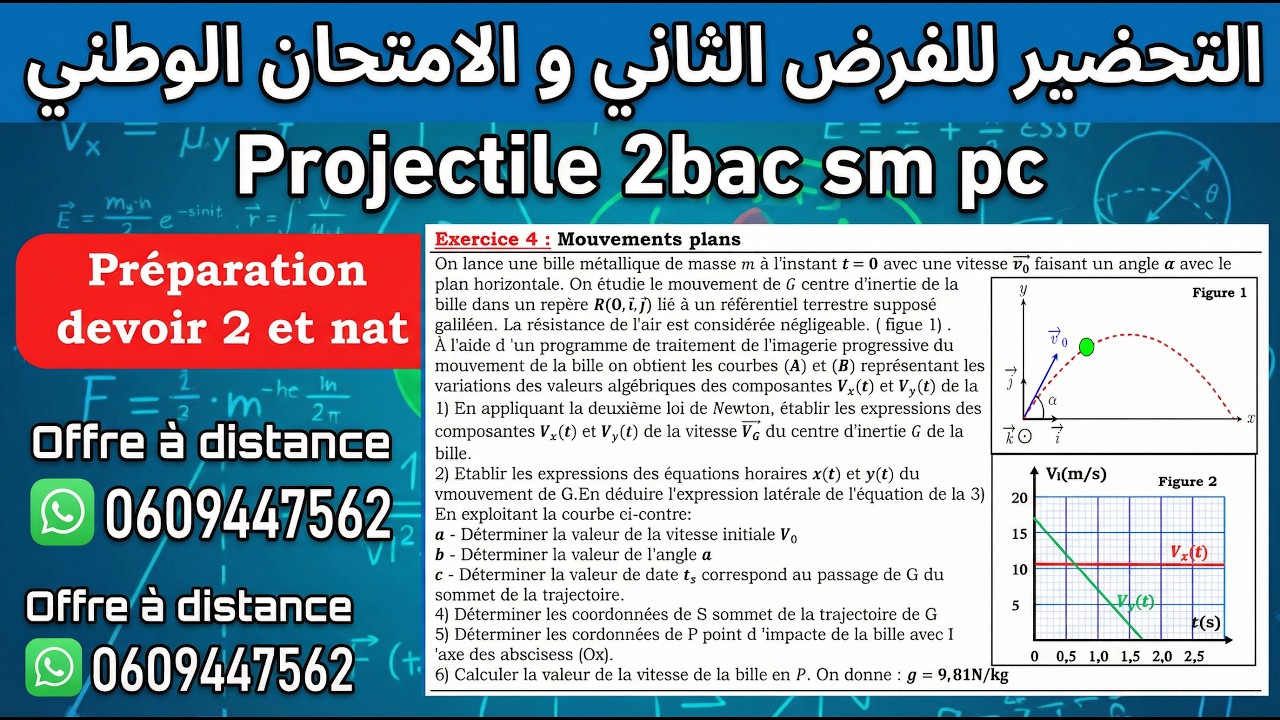 🚀 Préparation Devoir 2 et Examen National | Exercice Corrigé Projectile 2BAC SM-PC (Méthode simple)