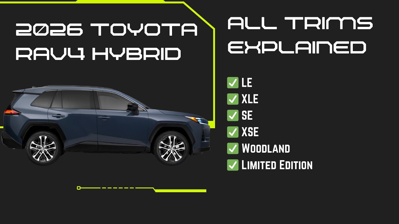 Toyota RAV4 Hybrid 2026 года — описание комплектаций LE, XLE, SE, XSE, Woodland и Limited.