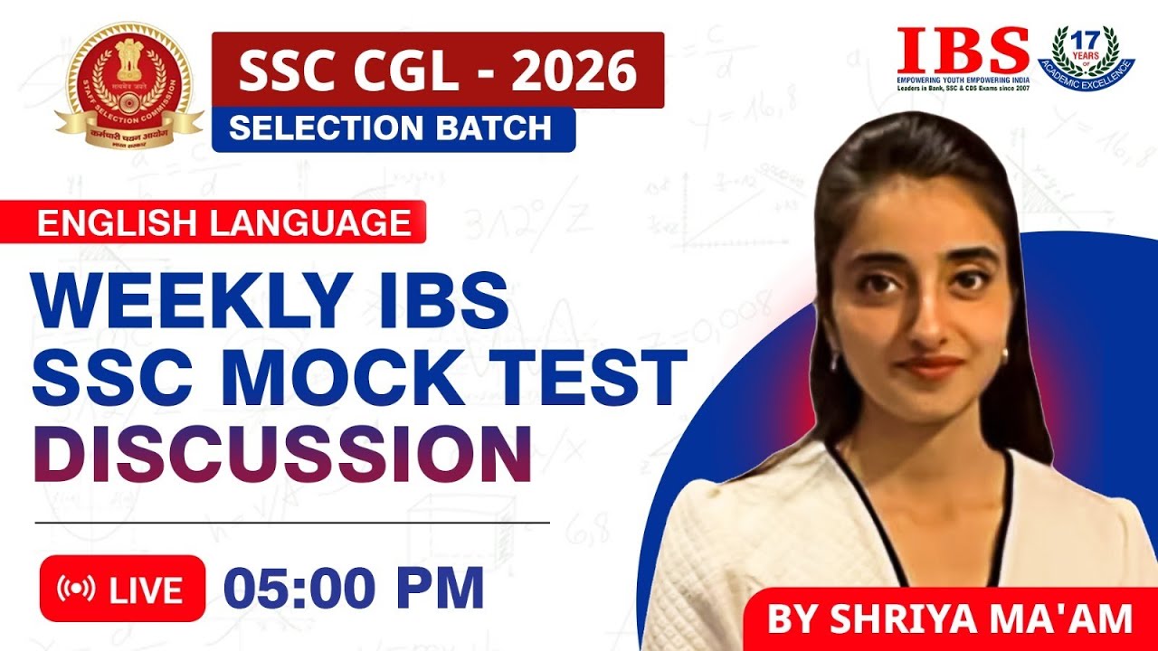 LIVE 05 : 00 PM||SSC CGL SELECTION BATCH 2026||WEEKLY MOCK TEST DISCUSSION  ENGLISH  || SHRIYA MA'AM