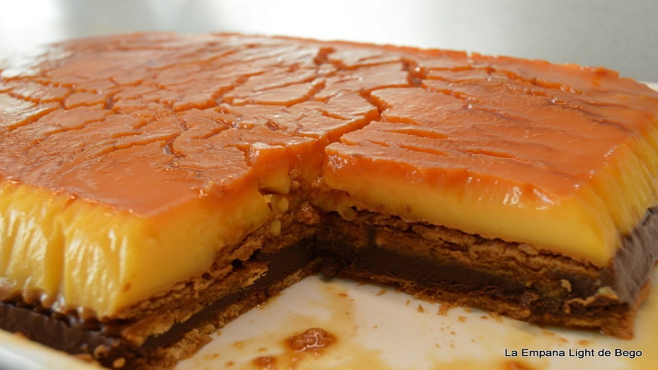 Tarta de flan con Galletas y Chocolate. Receta fácil y rápida