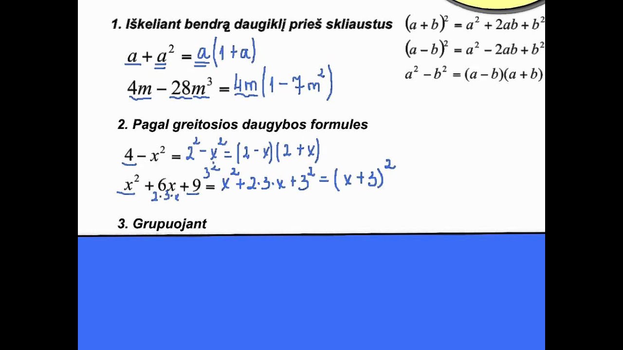 Sveikųjų reiškinių skaidymas daugikliais. Teorija.