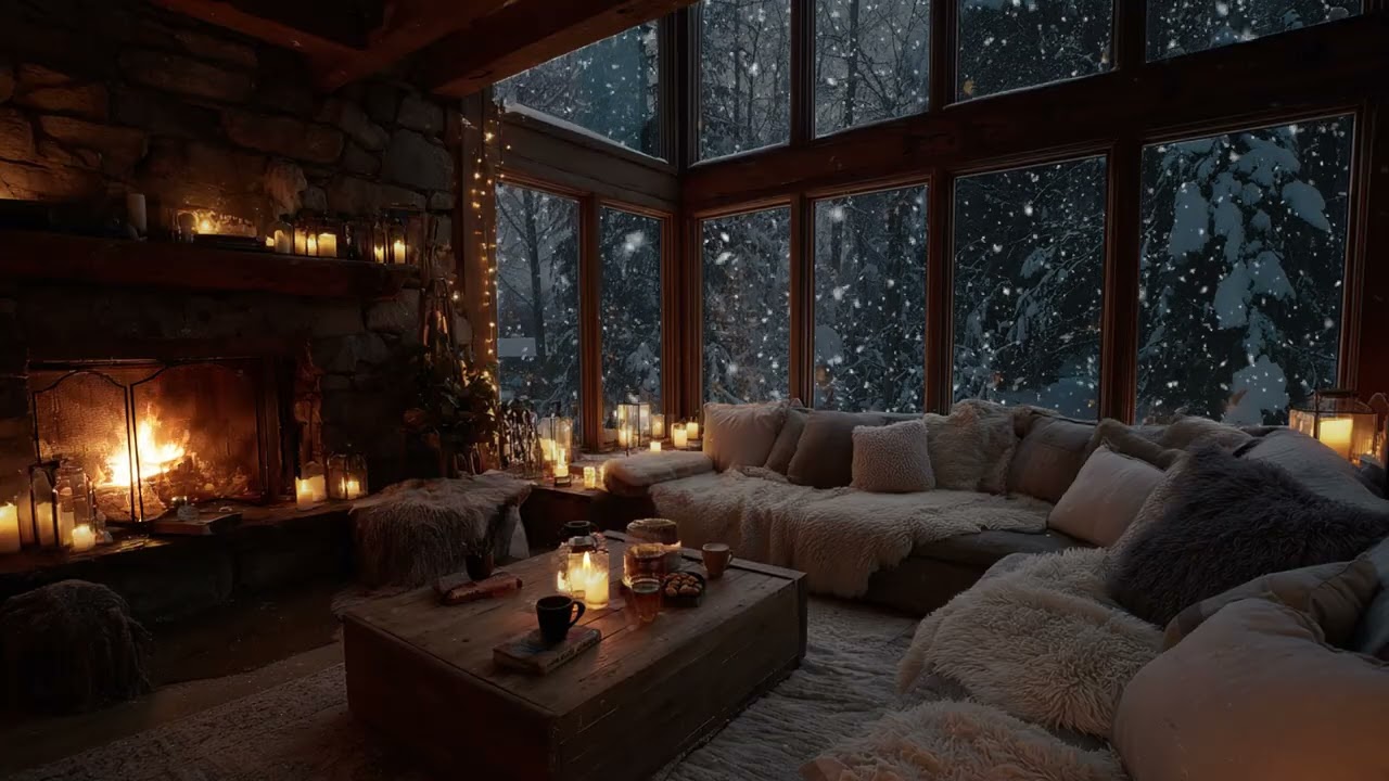 Winter Ambience for Deep Sleep with Peaceful Snowfall and Crackling Fireplace Sounds