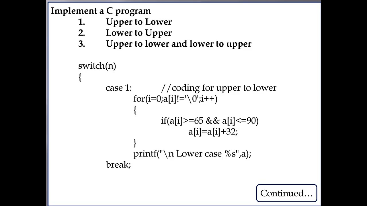 string in C language using menu driven Upper to lower and lower to upper Part 18