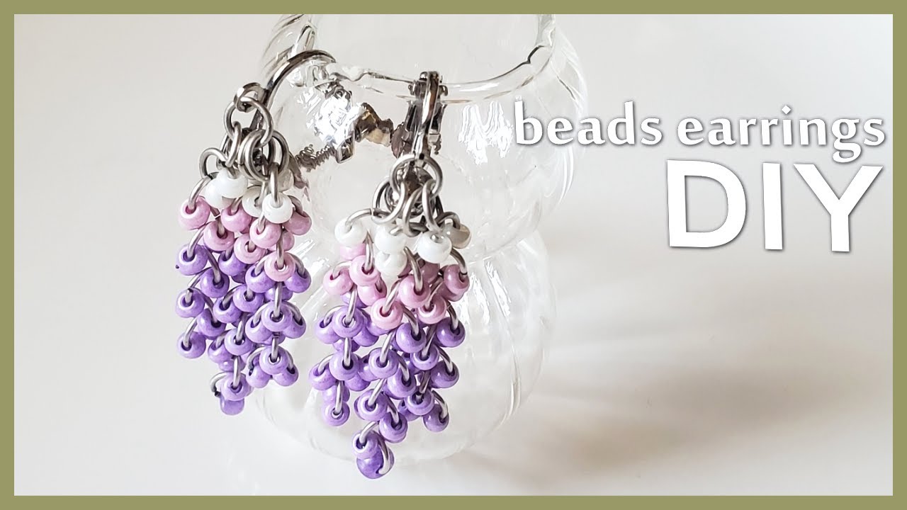 【ビーズアクセサリー 作り方】藤の花イヤリング (ピアス)DIY-tutorial-How to make beaded earrings