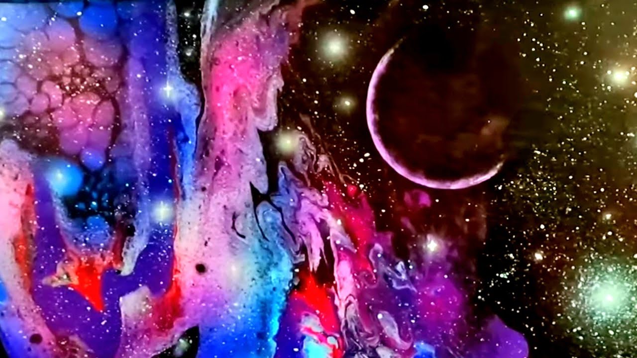 MIXED MEDIA Acrylic Galaxy pour painting fluid art step by step tutorial universe art
