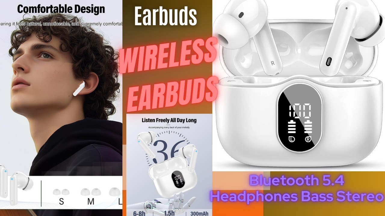 Wireless Earbuds, Bluetooth 5.4 Headphones Bass Stereo