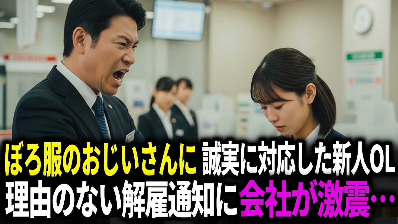 ぼろ服のおじいさんに誠実に対応した新人OL。理由のない解雇通知が渡されたことが、会社を激震させることに…
