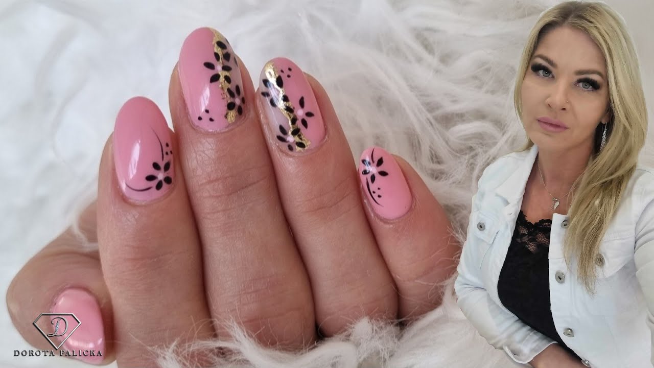 How to fix broken nail with fiber gel in bottle. Simple flower nail art
