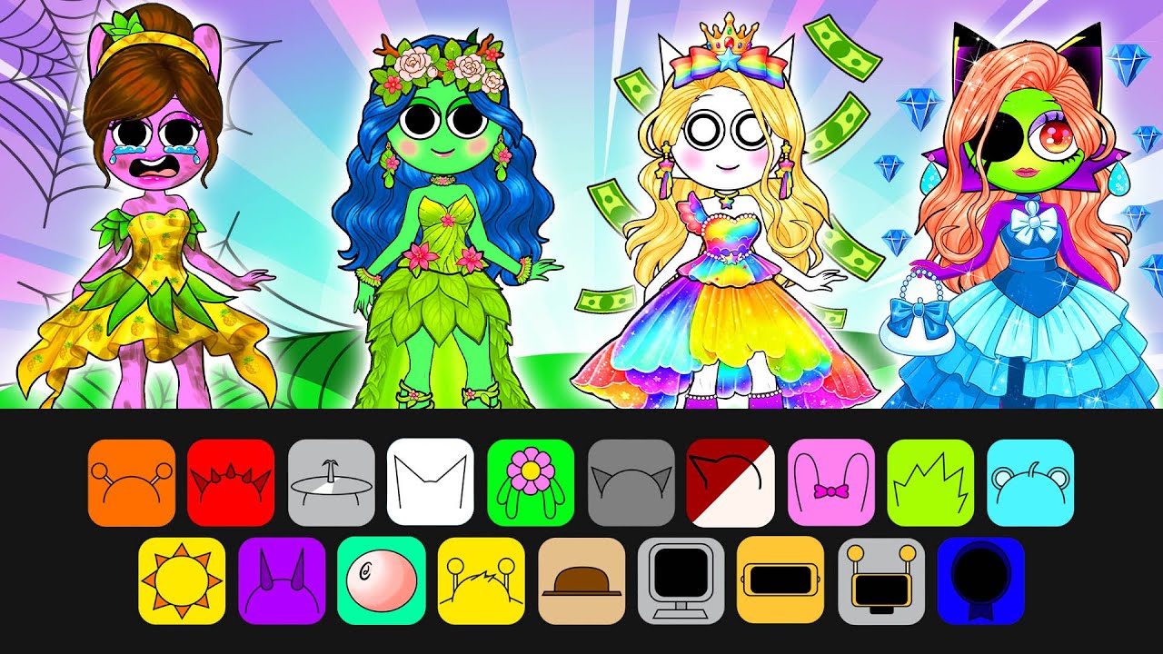 💖Paper DIY💖 SPRUNKI RICH VS POOR COLORFUL DRESS TRANSFORMATION | DIY kertas buku
