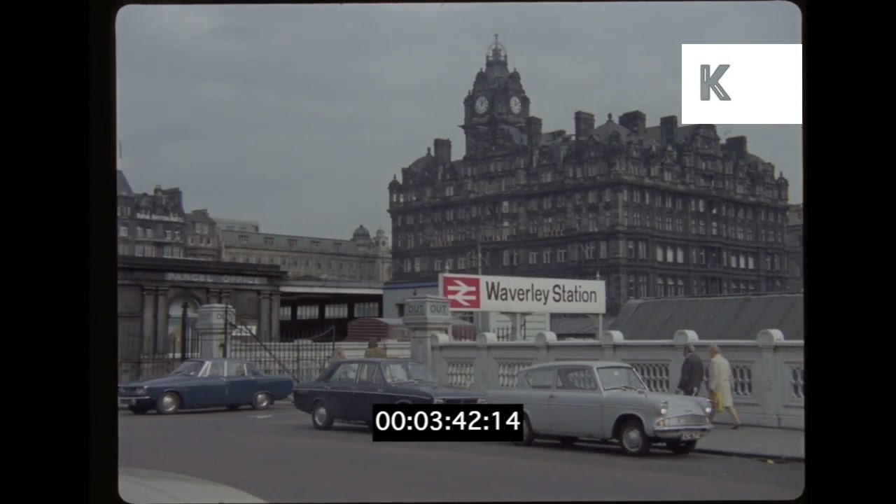 1970s Edinburgh, Scotland, Waverley Station, Scot's Memorial, 35mm