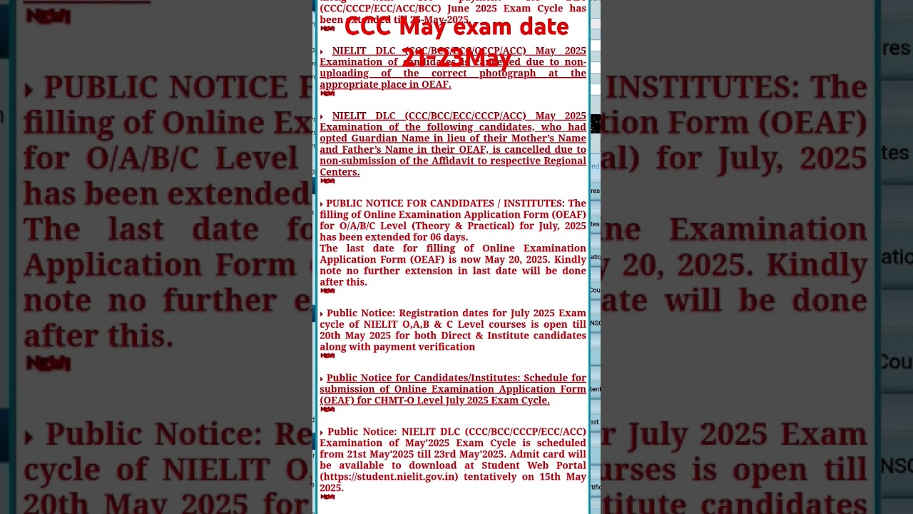 ccc may exam date 21 -23 May 2025