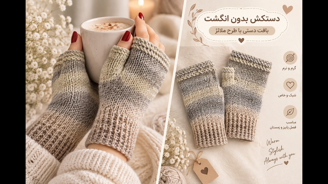 آموزش بافت دستکش با دو میل/How to knit gloves