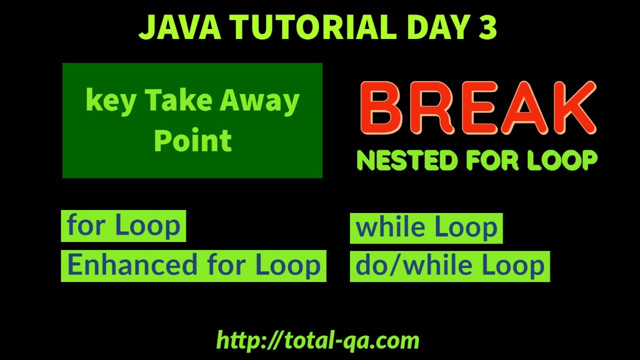 Java Tutorial Day 3 |Loops | Nested for loop|Enhanced loop|Terminate loop| break|Selenium WebDriver