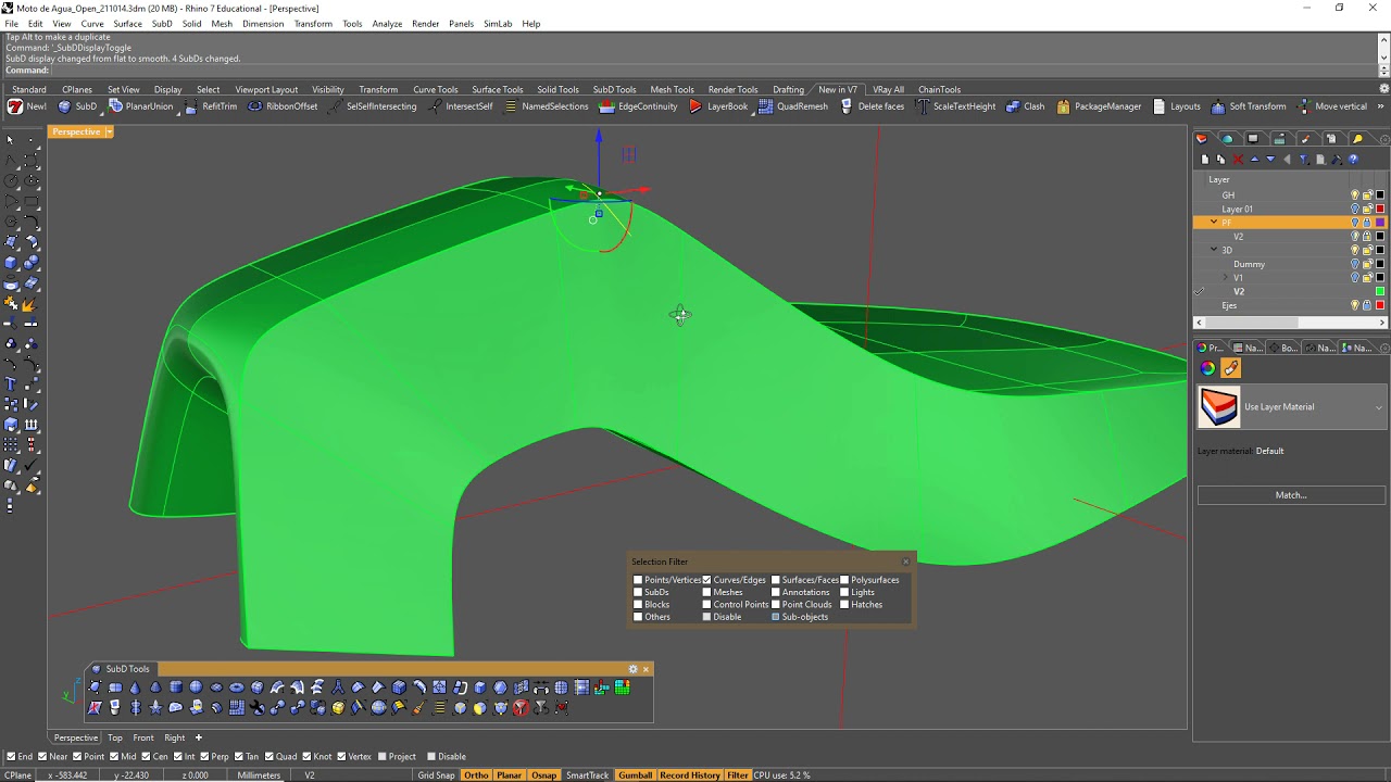 Modelado 3D a partir de un boceto con Rhino 3D V7 usando SubD