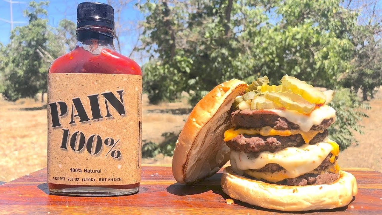 The 4x4 Cheeseburger with 100% PAIN Sauce