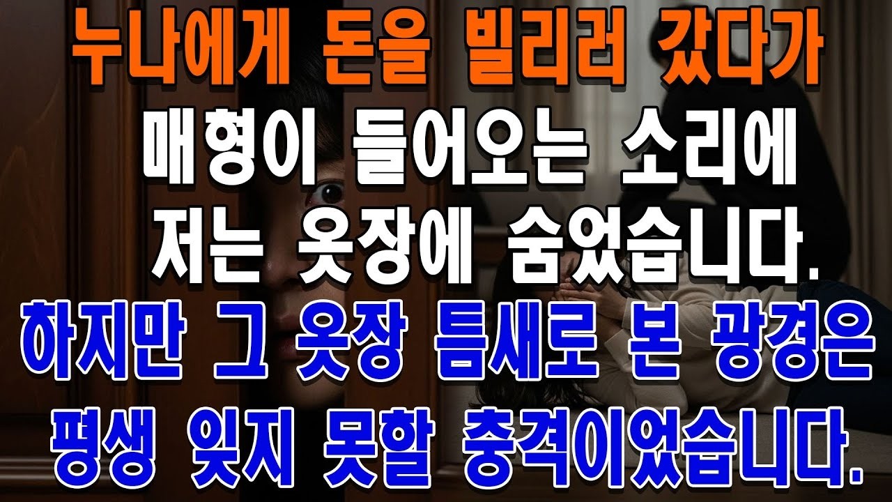 누나에게 돈을 빌리러 갔다가 매형이 들어오는 소리에 저는 옷장에 숨었습니다  하지만 그 옷장 틈새로 본 광경은 평생 잊지 못할 충격이었습니다