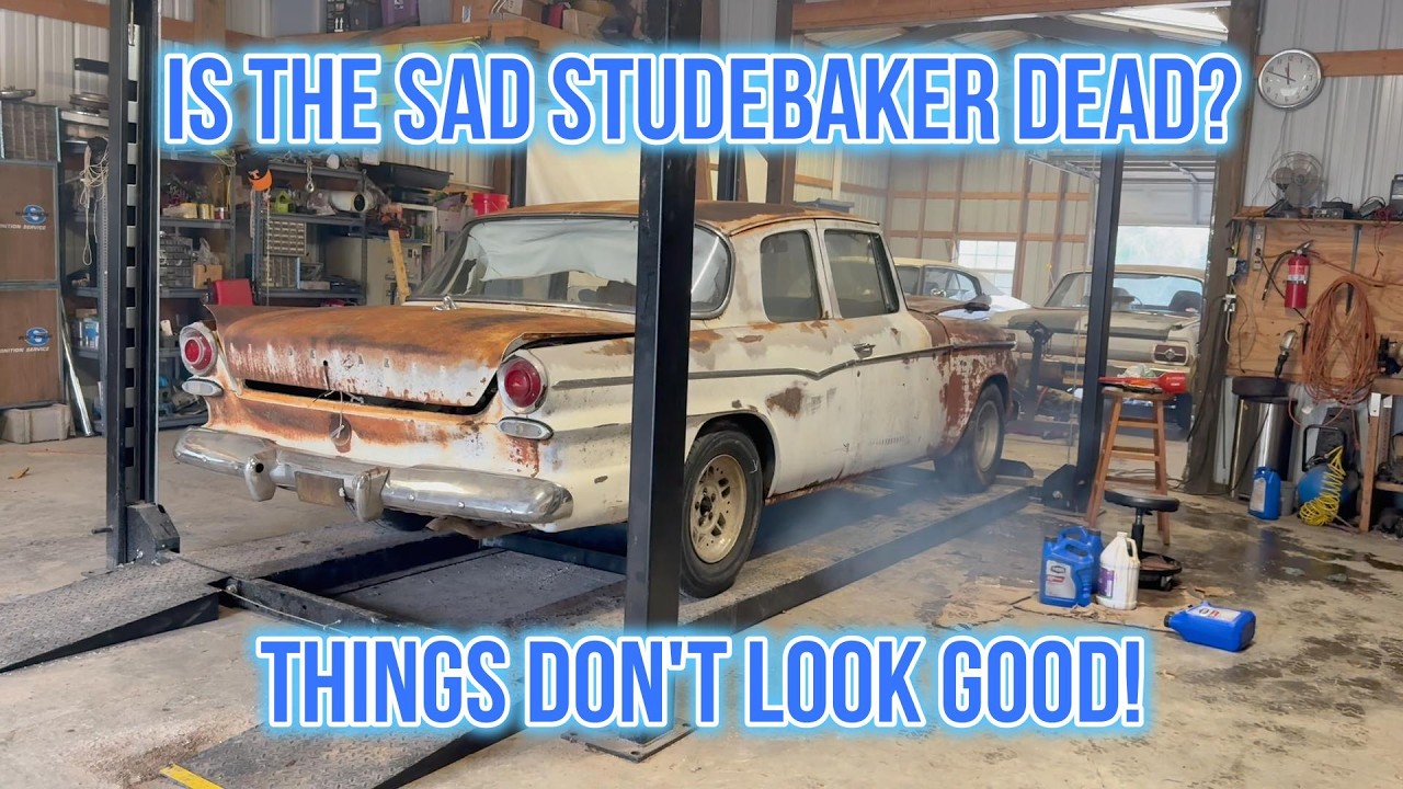 Will the sad Studebaker ever drive again? Chocolate transmission fluid. Toyota rear. Pretzel shaft.