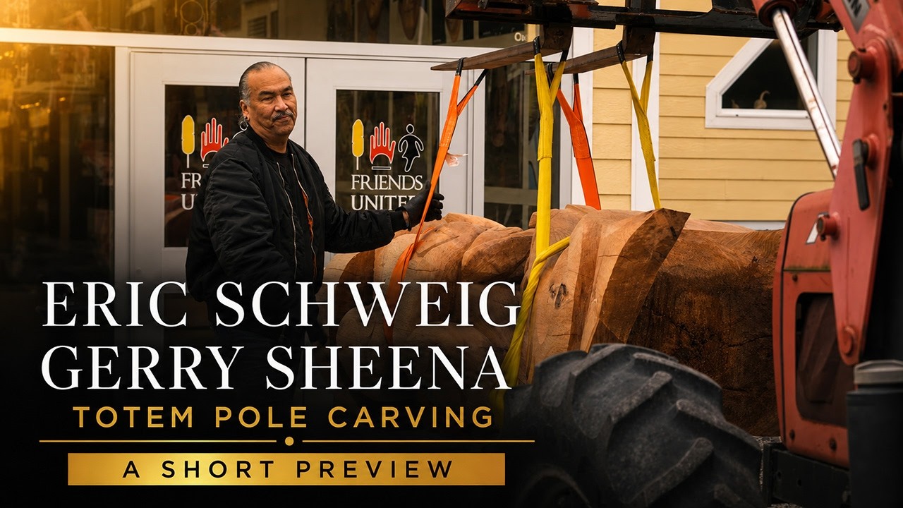 Indigenous actor/mask carver Eric Schweig is apprenticing as Totem Pole Carver with Gerry Sheena