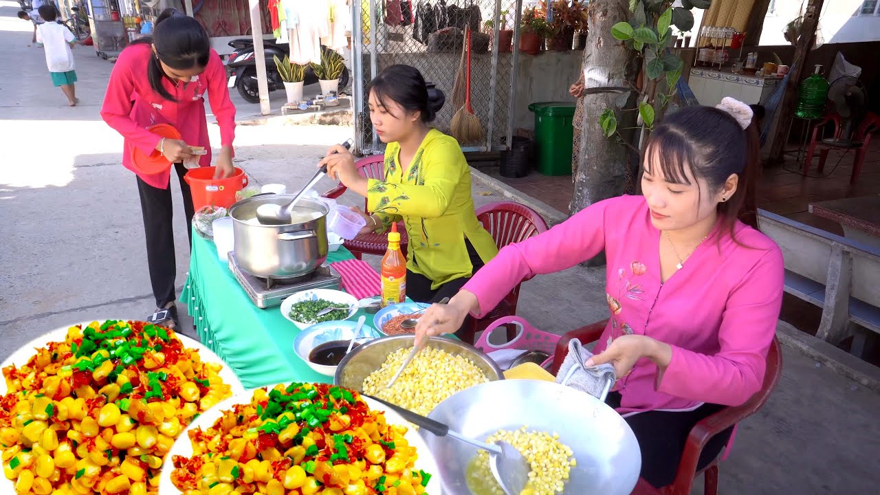 Thu Hoạch BẮP VÀNG làm Món BẮP XÀO BƠ với Súp Đậu Hủ Báo Dạo Trên Đường Quê