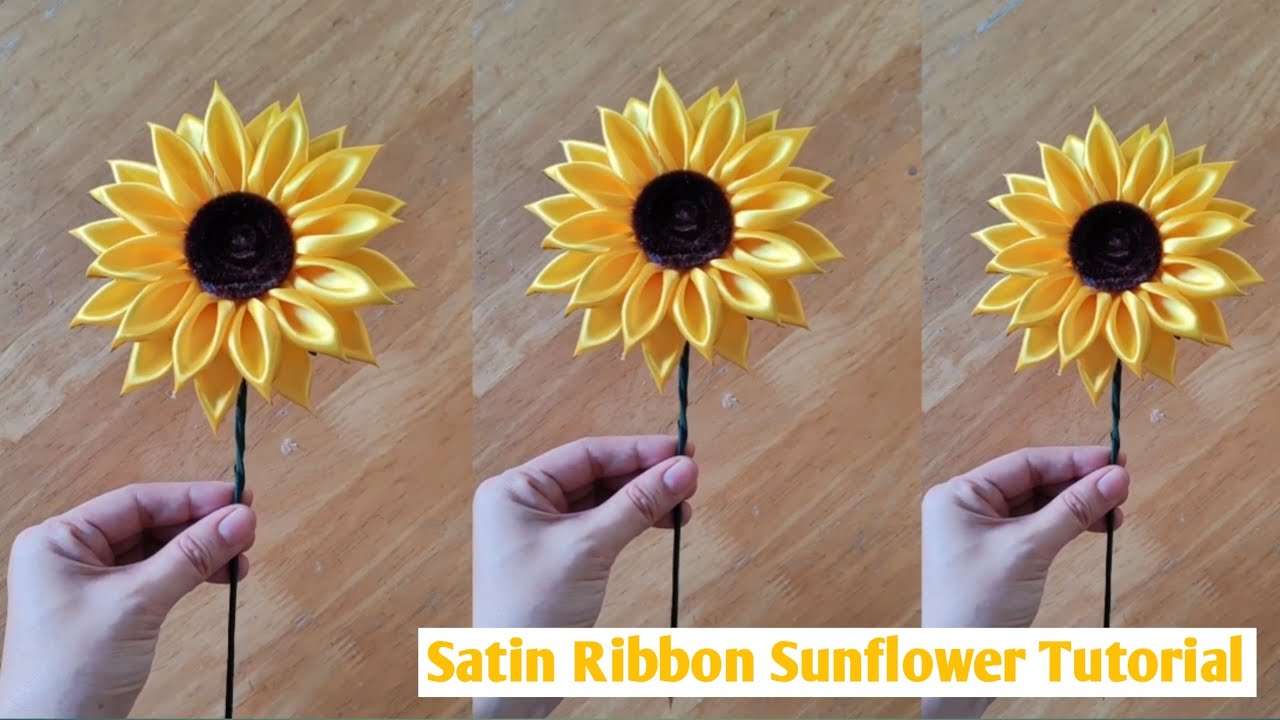 How to make satin ribbon sunflower #sunflower  #satinribboncrafts #satinsunflower
