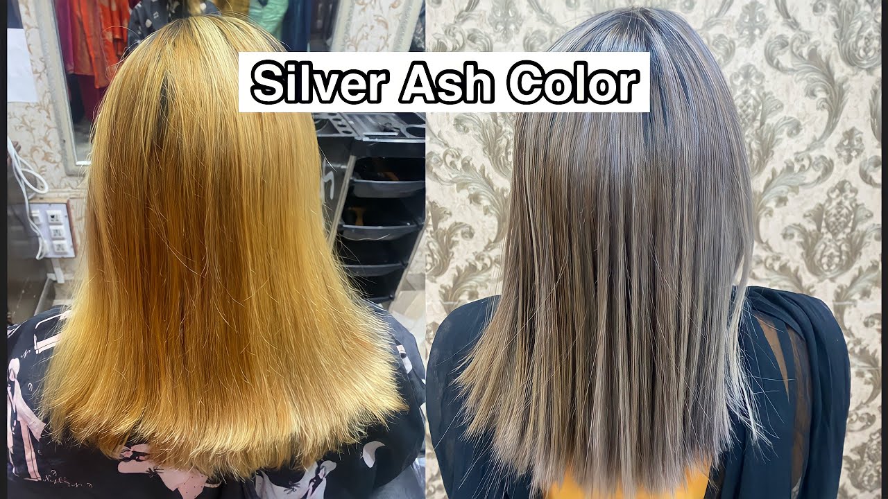 Silver gray hair color highlights | Yellow to ash blonde toner | Lashes Beauty Parlor