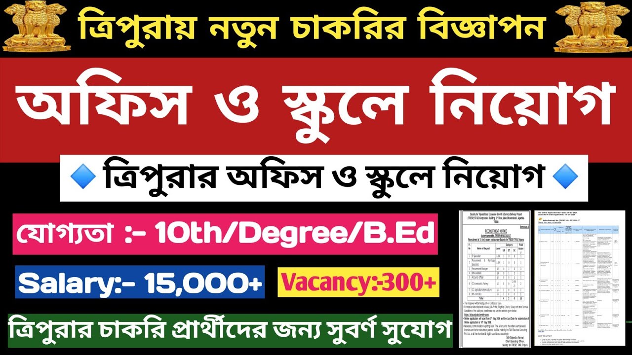 🔹️ত্রিপুরার অফিস ও স্কুলে নিয়োগ🔹️Good News🔹️8 টি জেলাতে নিয়োগ🔹️Agartala Job News🔹️Tripura Job News
