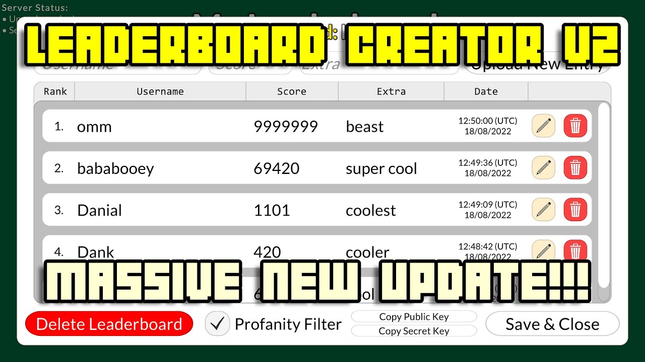Updating my Leaderboard Creator! Add online leaderboards to your games for free! (Tool Devlog)