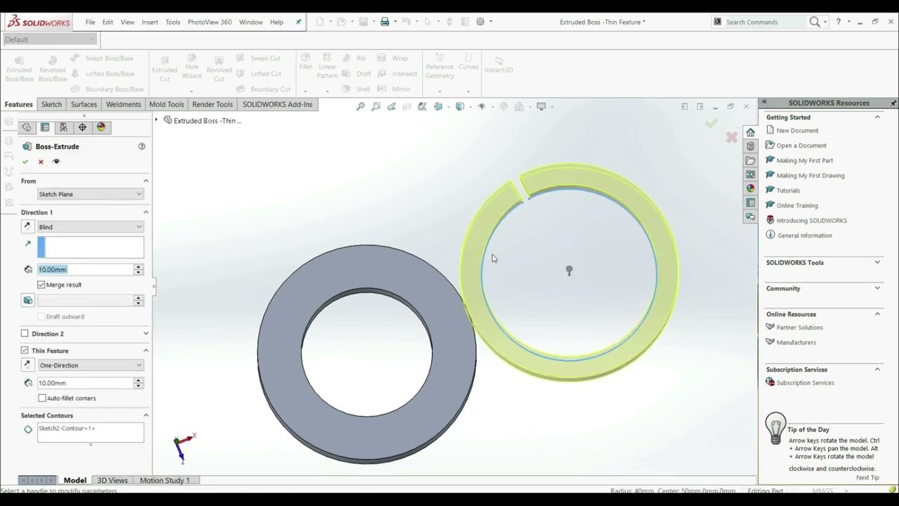 Solidworks Tutorial - Extruded Thin Feature