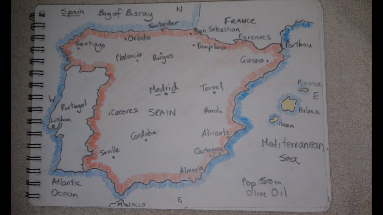 ASMR - Map of Spain - Australian Accent - Chewing Gum, Drawing & Describing in a Quiet Whisper