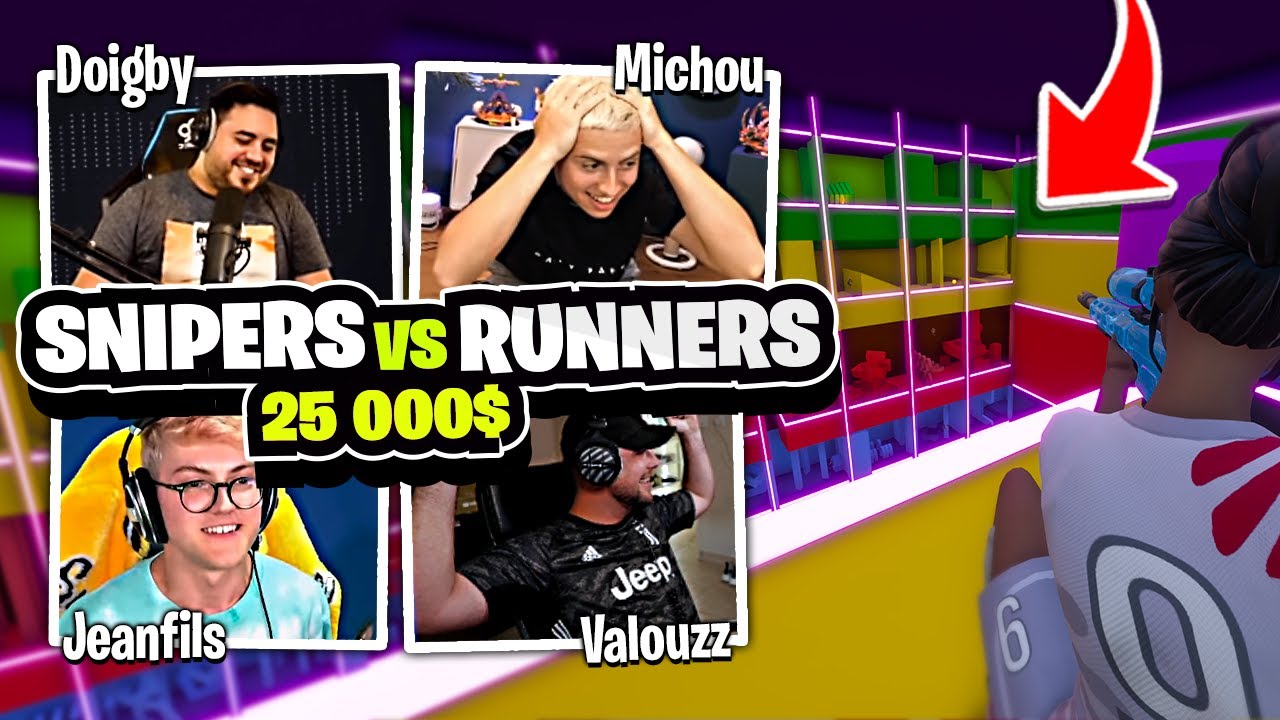 25 000$ si tu gagnes ce Sniper vs Runners avec Michou, Doigby et Jeanfils sur Fortnite Créatif !