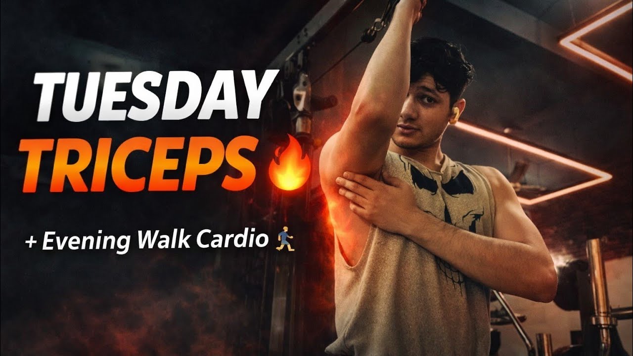 Tuesday Triceps Workout 💪 | 20 Minute Arm Pump + Evening Walk Cardio 🚶#tricepsworkout #armday #gym