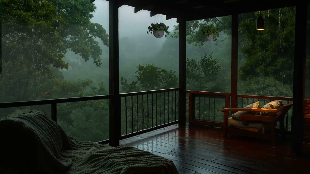 Rainy Day on a Forest Balcony | Calm Rain Ambience for Focus & Relaxation