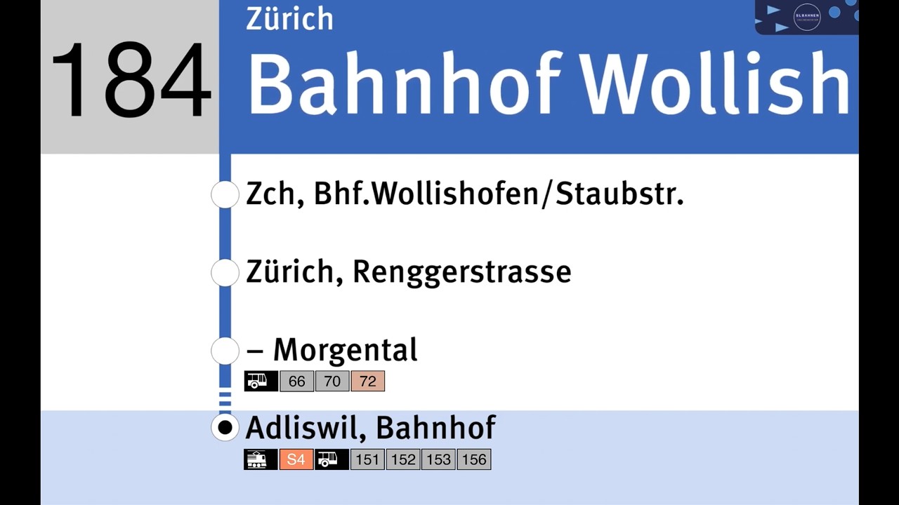 VBZ Ansagen » 184 Zürich, Bahnhof Wollishofen — Adliswil, Bahnhof | SLBahnen