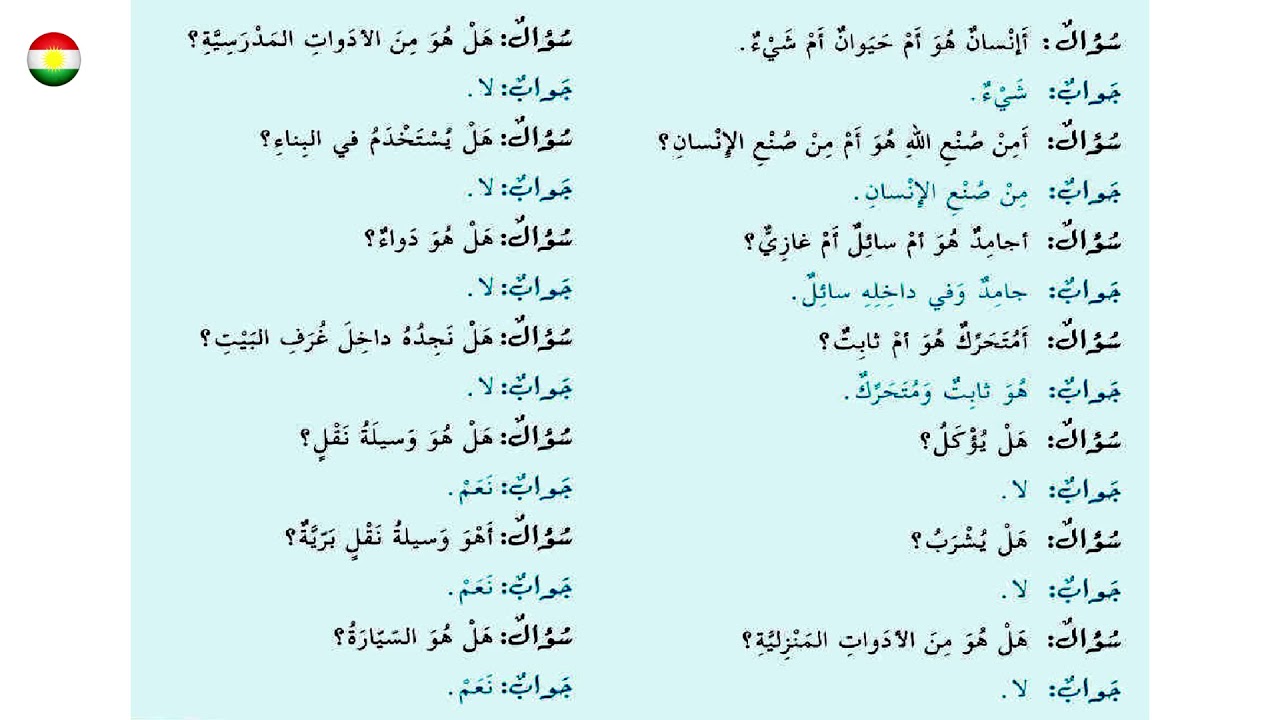 اللغة العربية للصف السابع الاساس الدراسة الكردية الجزء الاول الوصف الدرس 3