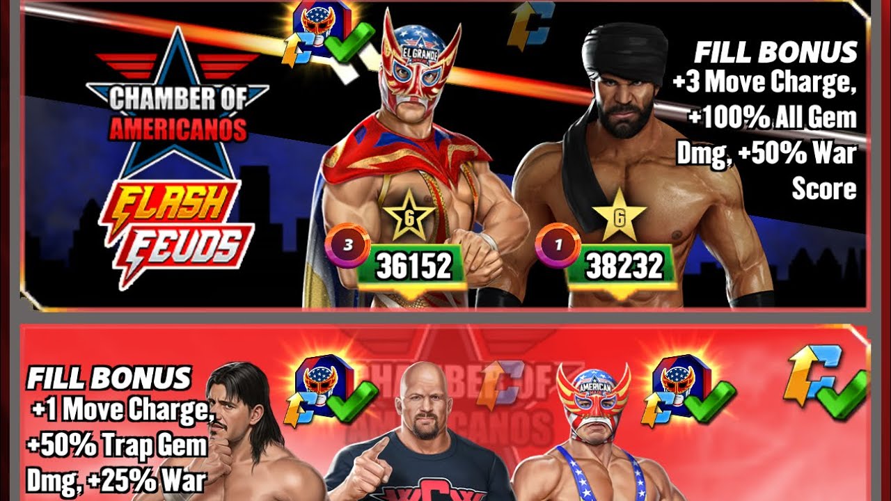 Chamber of Americanos Flash Feud 1 Gameplay feat Top Lane Jinder #wwechampions #scopely 