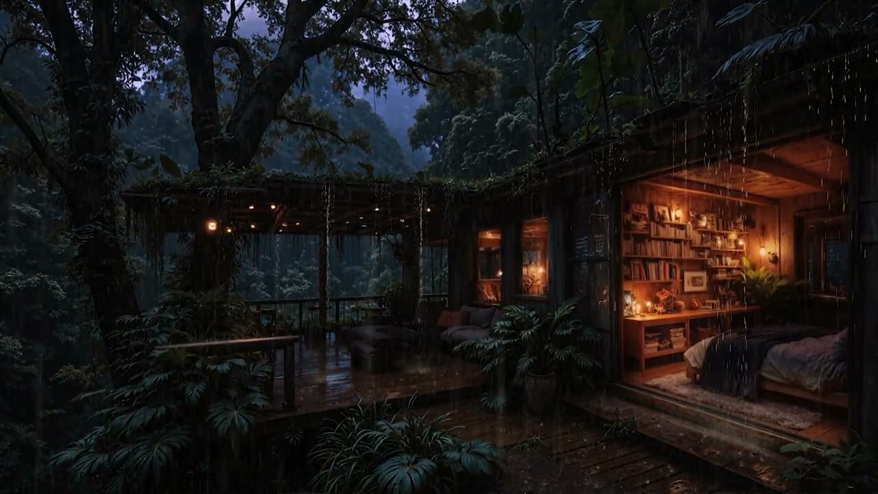 Soft Forest Rain Embracing a Cozy Night Cabin 🌧️🌲 | Deep Sleep & Calm
